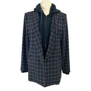 Alice + Olivia Jacket Women Large Black Skye Hooded Sweatshirt Plaid Boyfriend